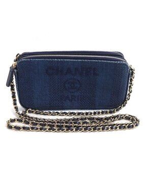 Chanel Deauville Chain Clutch Shoulder Bag Navy Cruise